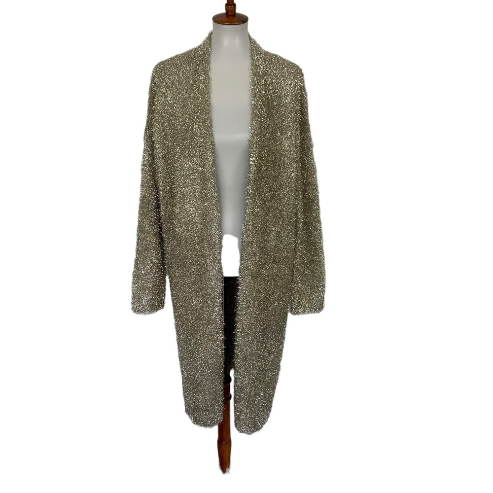 Akira Cardigan Sweater Small Medium Gold Shimmer Long Open Front Glam Viral